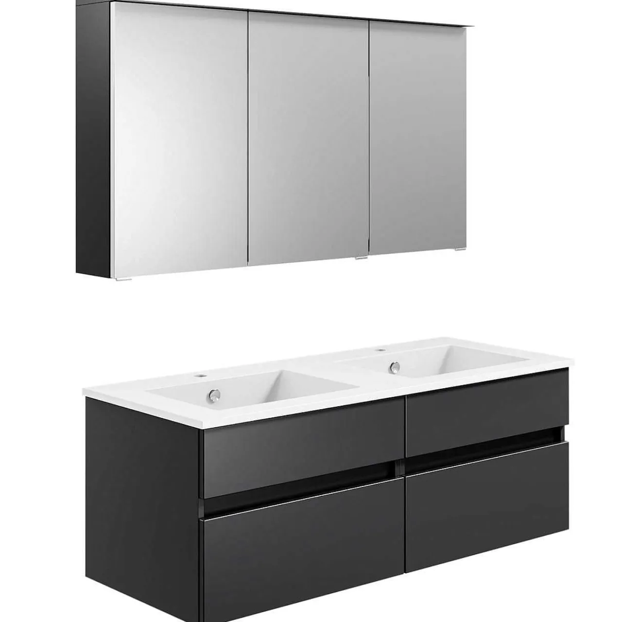 KISS Badezimmerset Mit Spiegelschrank Cosmos Grey Doppel 120> Badezimmermöbel-Sets