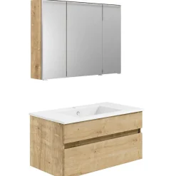 KISS Badezimmerset Mit Spiegelschrank Eiche Natur 90><noscript><img width=