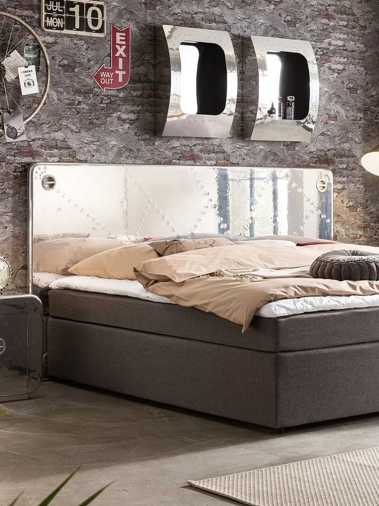mutoni sweet home Bett-Kopfteil Aero Mangoholz Aluminium Silber 220> Betten
