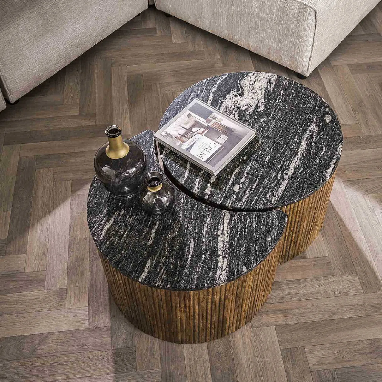mutoni industrial Couchtisch Half Moon Midnight Marmor (2Er-Set)> Wohnzimmer