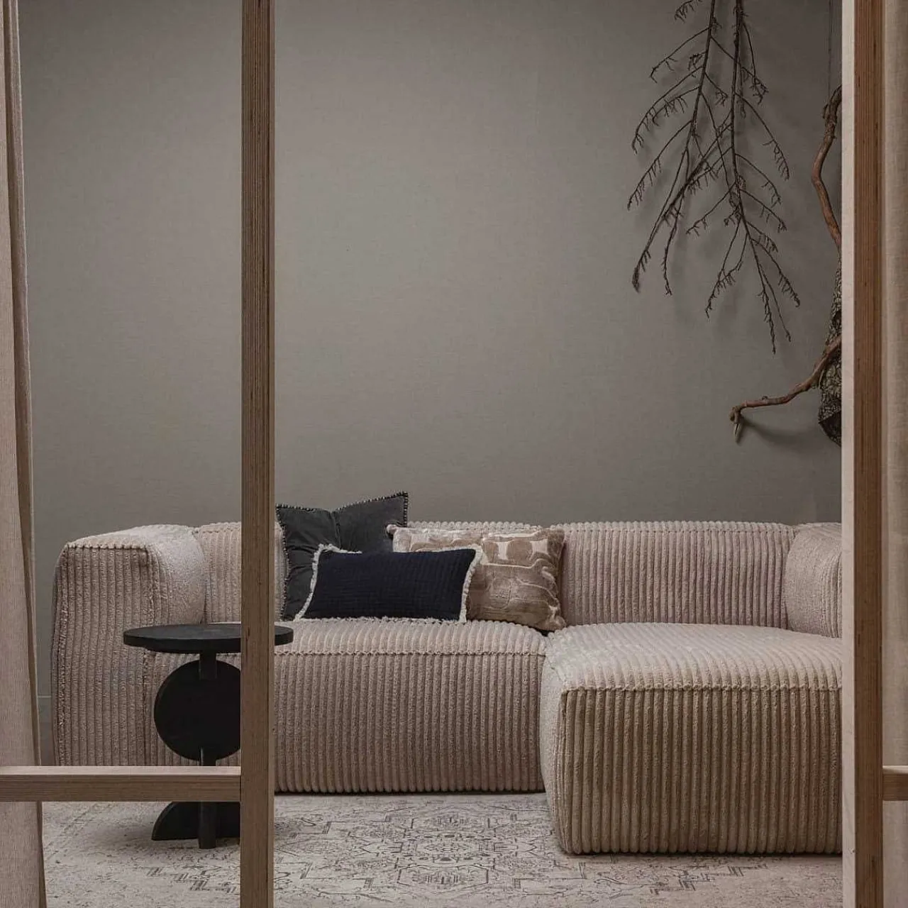 mutoni living Ecksofa Bean Rechts Hefty Ribcord Travertin 254X178> Ecksofas