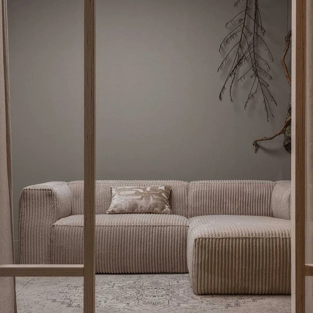 mutoni living Ecksofa Bean Rechts Hefty Ribcord Travertin 254X178> Ecksofas
