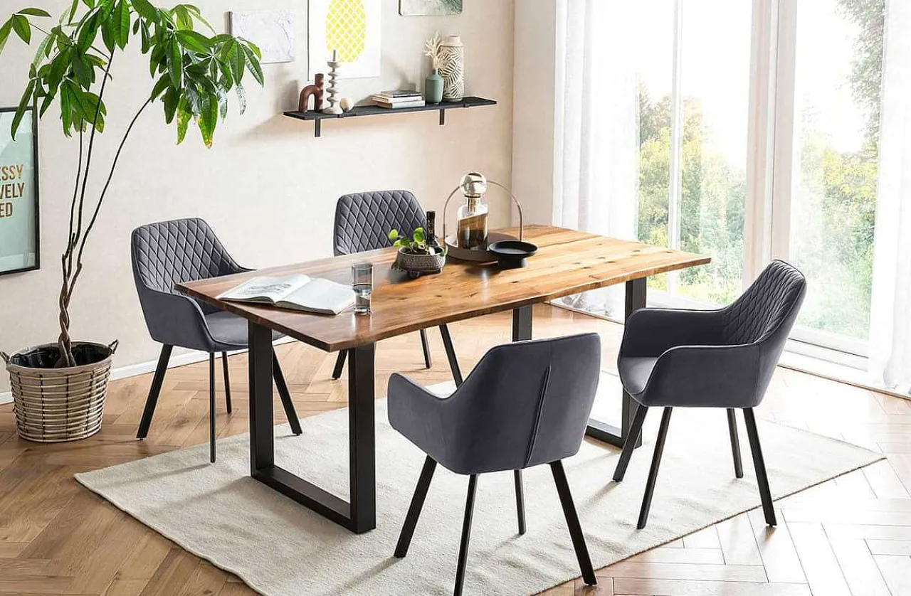 mutoni casual Essgruppe Dining I Massivholz Akazie Cognac Grau 160 (5-Tlg.)> Essgruppen