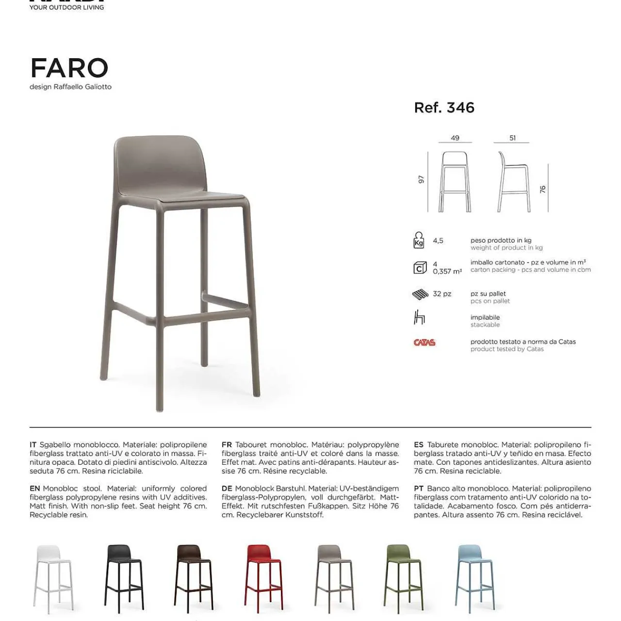 NARDI outdoor Garten Barhocker Faro Anthrazit> Garten Barstühle