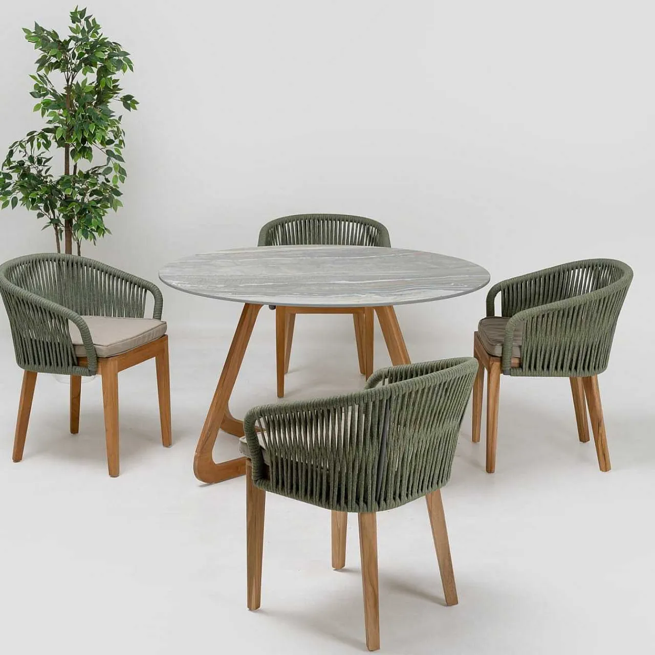 mutoni ethnic Garten Esstisch Corinto Rund Teak Keramik 130> Garten Esstische