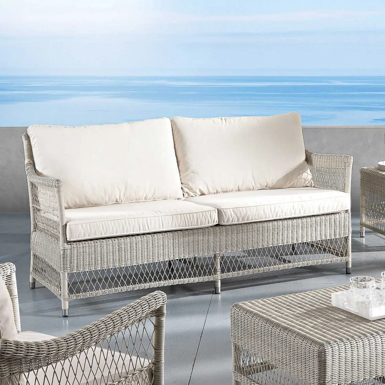 mutoni ethnic Garten Sofa Camille Polyrattan Bianco Wash 172> Gartensofas