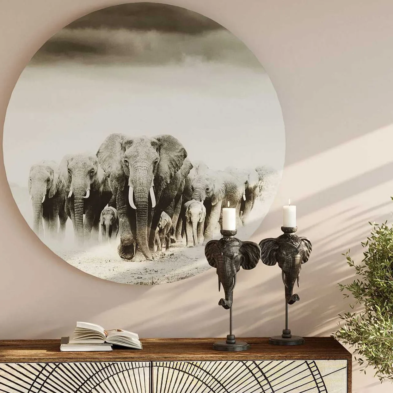 KARE Design Glasbild Elephant Walk Rund 120> Glasbilder