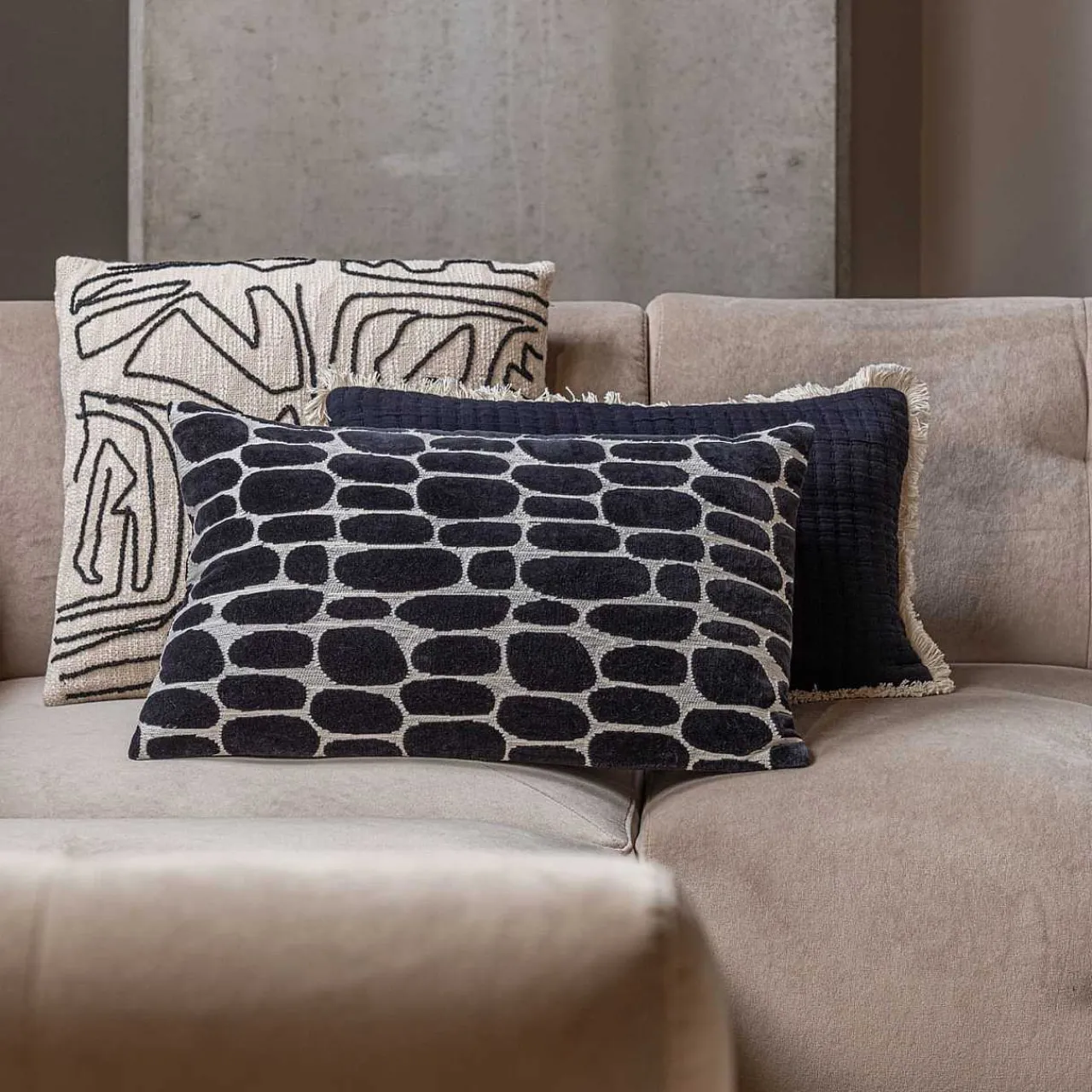 mutoni living Kissen Anwar Offwhite/Schwarz 60X40> Kissen