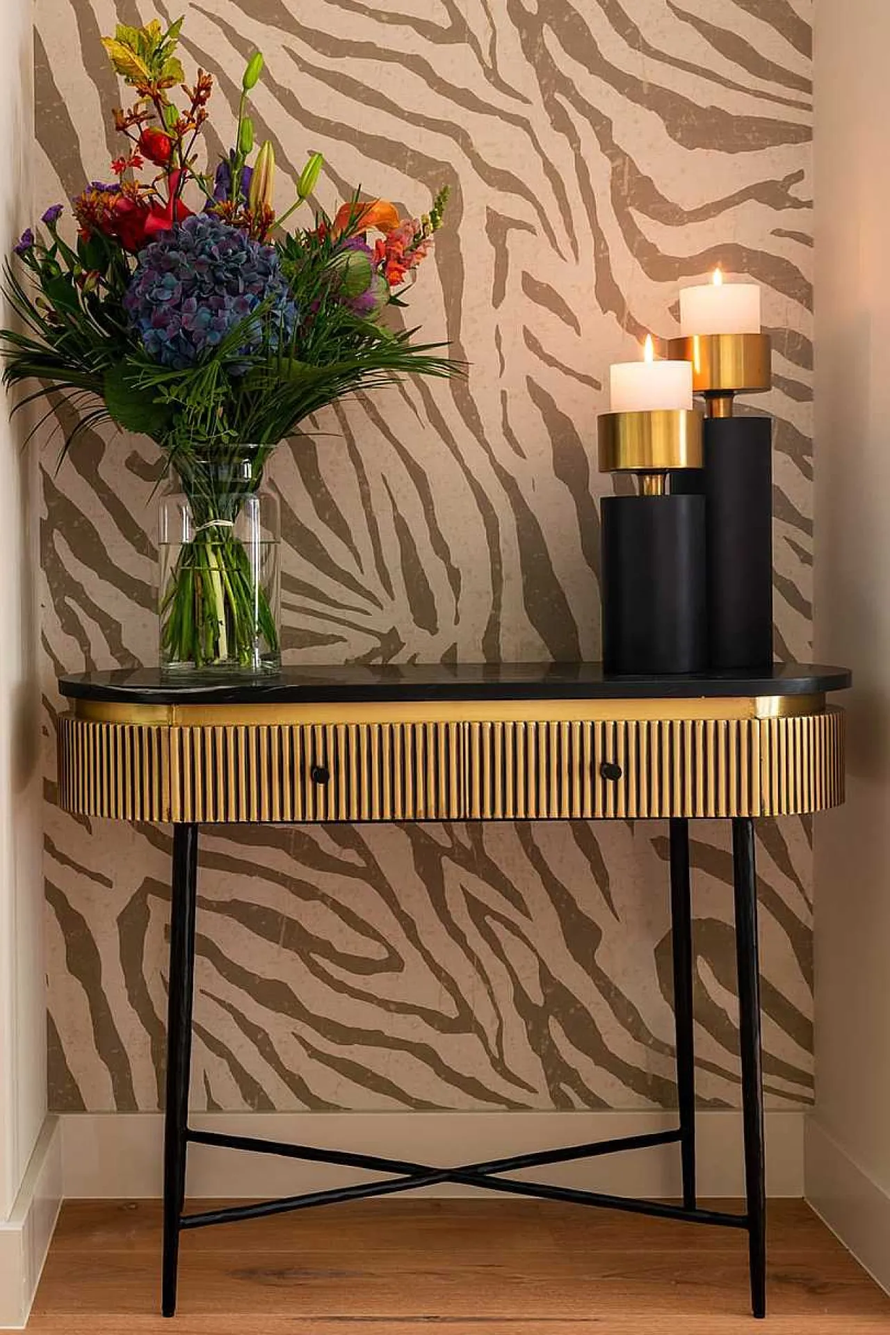 Richmond Interiors Konsolentisch Ironville Marmor Gold 100> Konsolentische