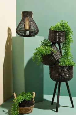 mutoni lifestyle Korb Aletha Schwarz Natur Rund (3Er-Set)> Boxen & Körbe