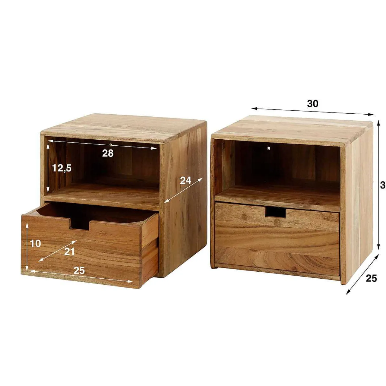 mutoni industrial Nachttisch Flat Akazie Natur (2Er-Set)> Schlafzimmer