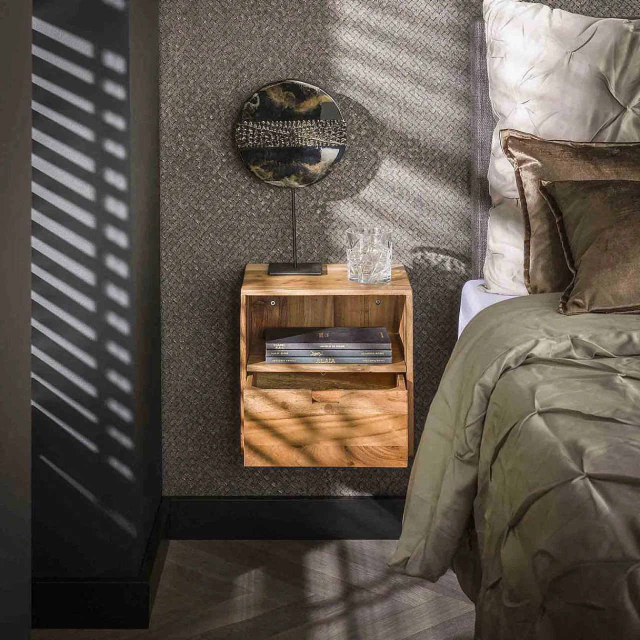 mutoni industrial Nachttisch Flat Akazie Natur (2Er-Set)> Schlafzimmer