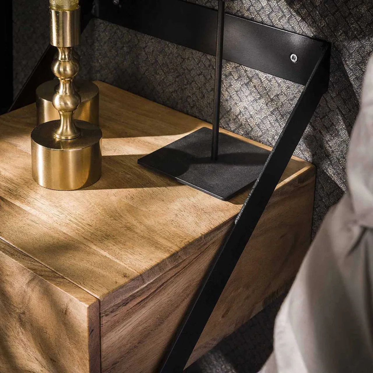 mutoni industrial Nachttisch Strip Akazie Natur (2Er-Set)> Schlafzimmer
