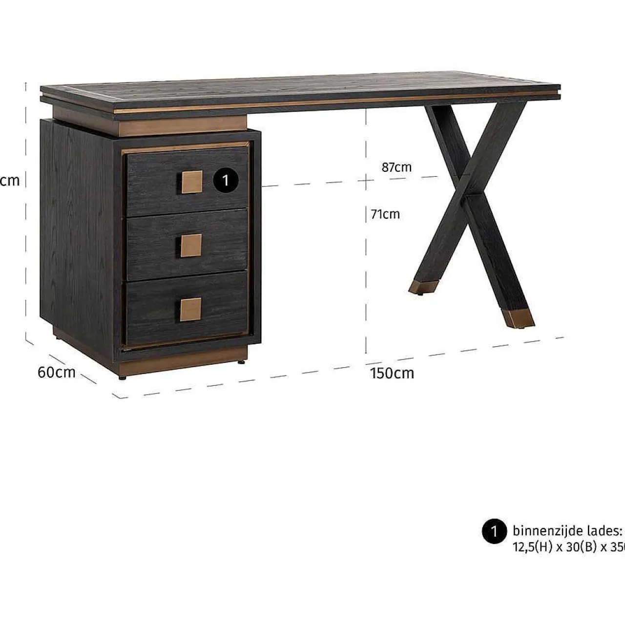Richmond Interiors Schreibtisch Hunter Schwarz Gold Geburstet 150> Bürotische