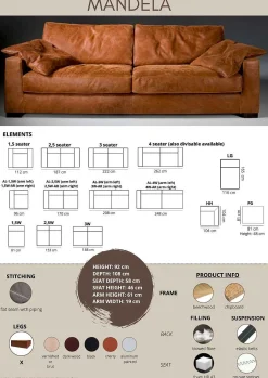 mutoni original Sofa Mandela 3-Sitzer Leder Lontra (S-Africa)><noscript><img width=
