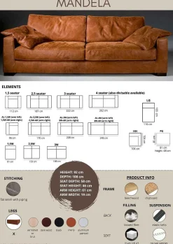 mutoni original Sofa Mandela 3-Sitzer Leder Black (D-Bullet)> Sofas