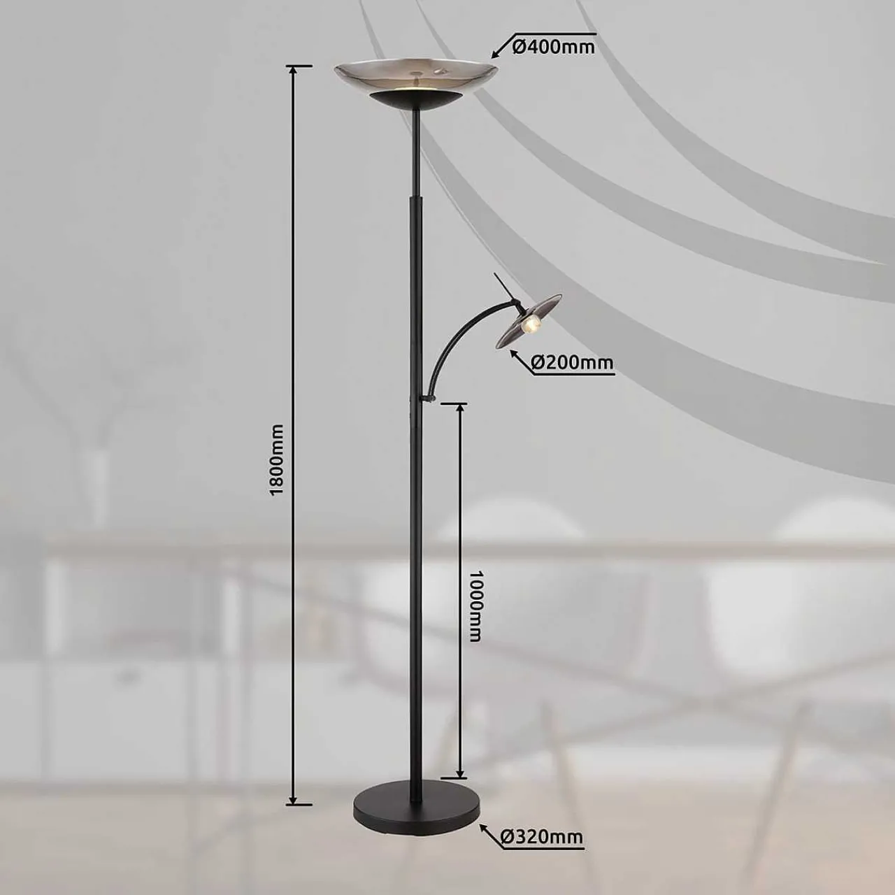 mutoni light Stehleuchte Glanzara Metall Schwarz Matt Led 40> Led-Stehleuchten