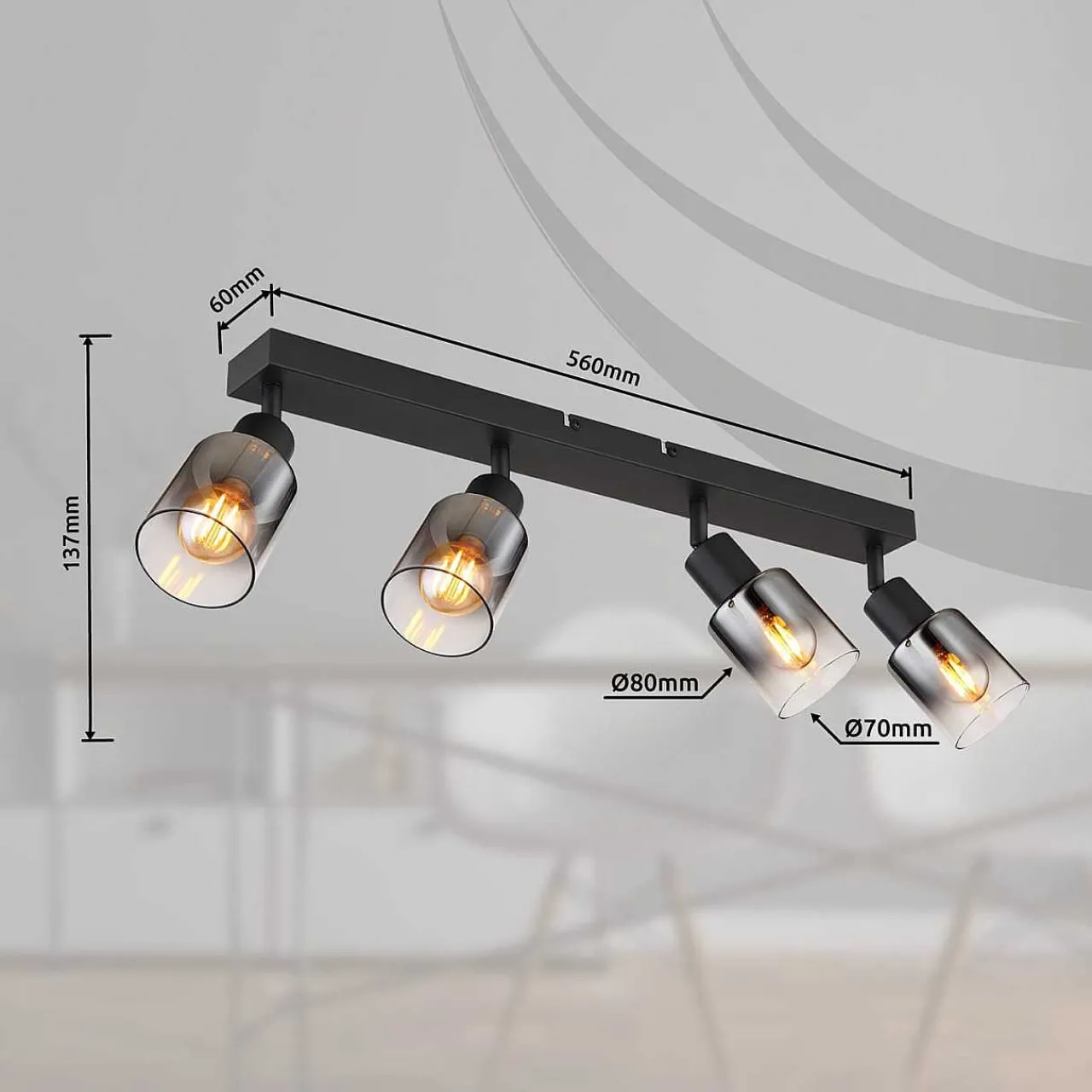 mutoni light Strahler Hubertus Metall Schwarz Matt 4Xe14> Deckenleuchten