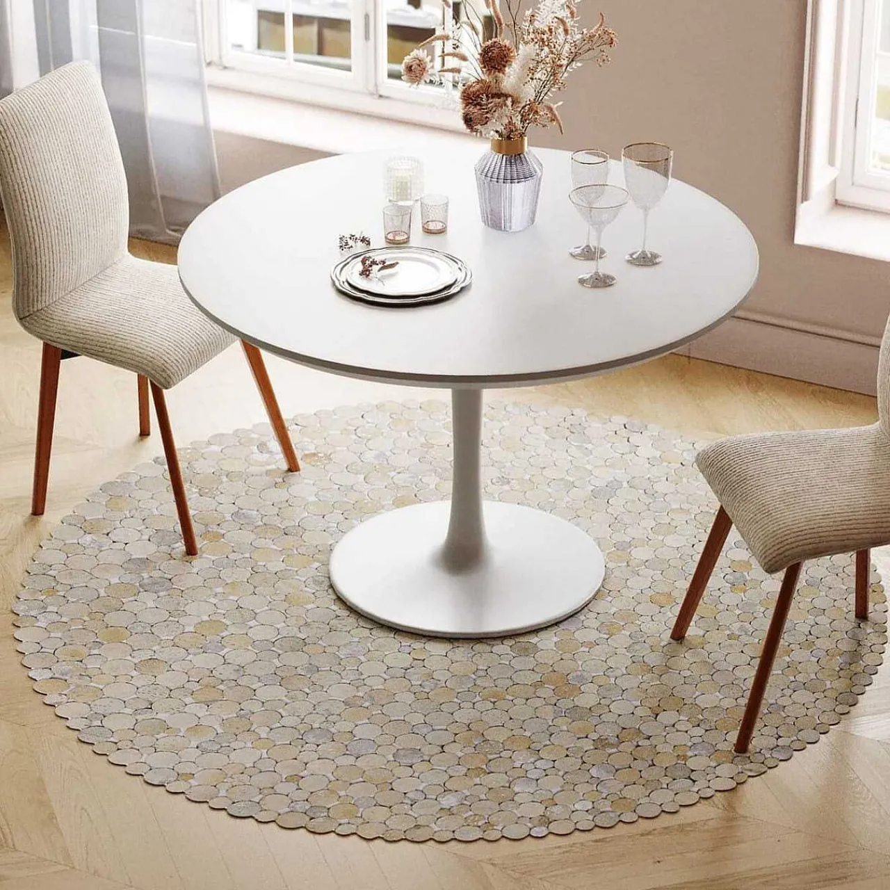 KARE Design Teppich Circle Beige Rund 250> Felle & Fellteppiche