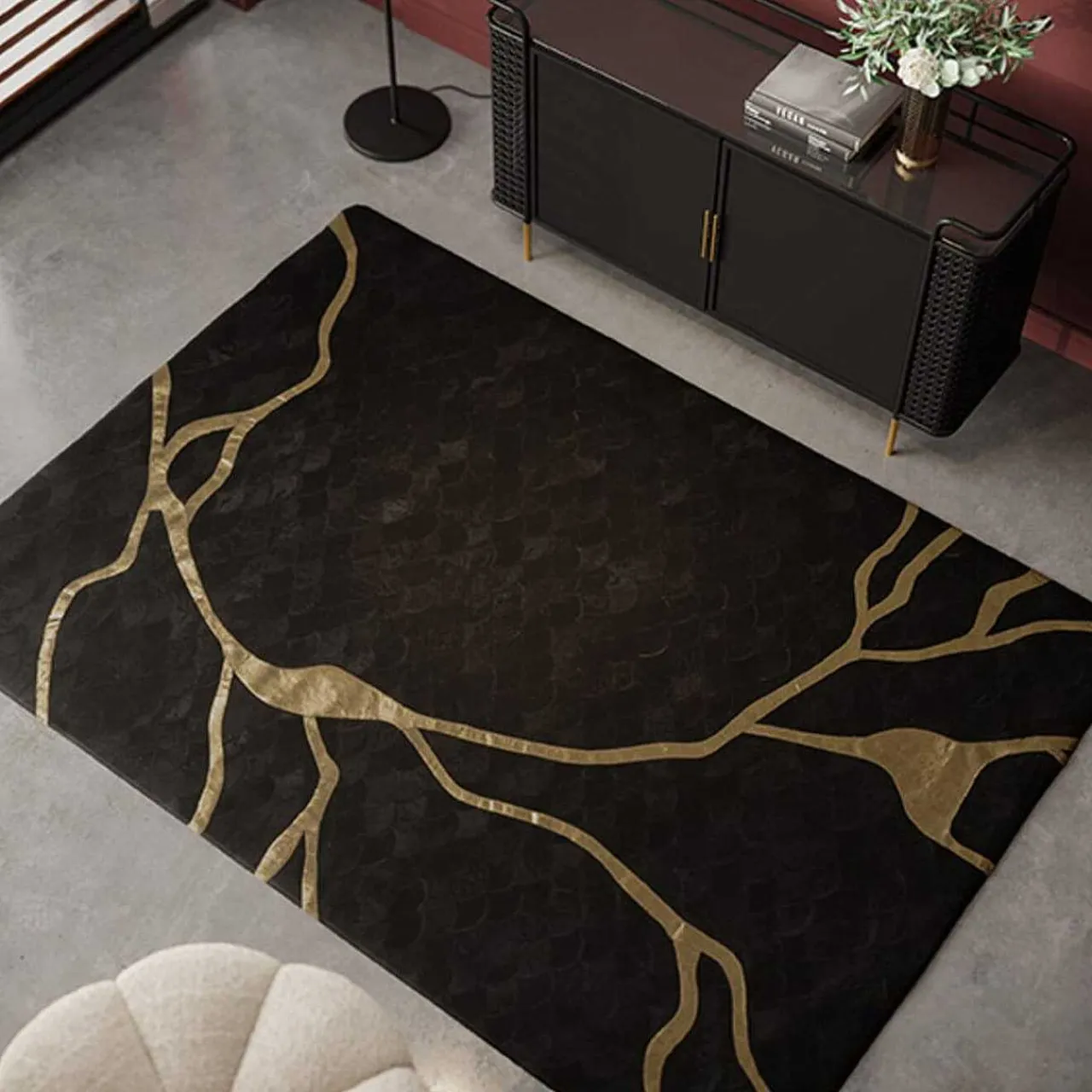 KARE Design Teppich Fulmine Schwarz 170X240> Hochflorteppiche