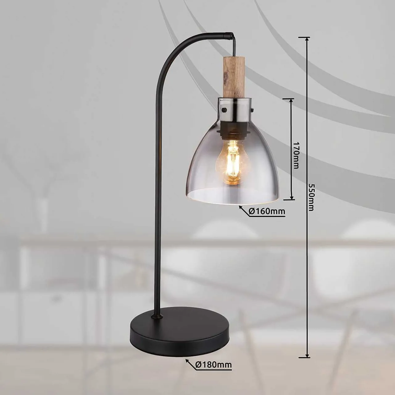 mutoni light Tischleuchte Mattea Metall Schwarz Matt 1Xe27 Led> Led-Tischleuchten