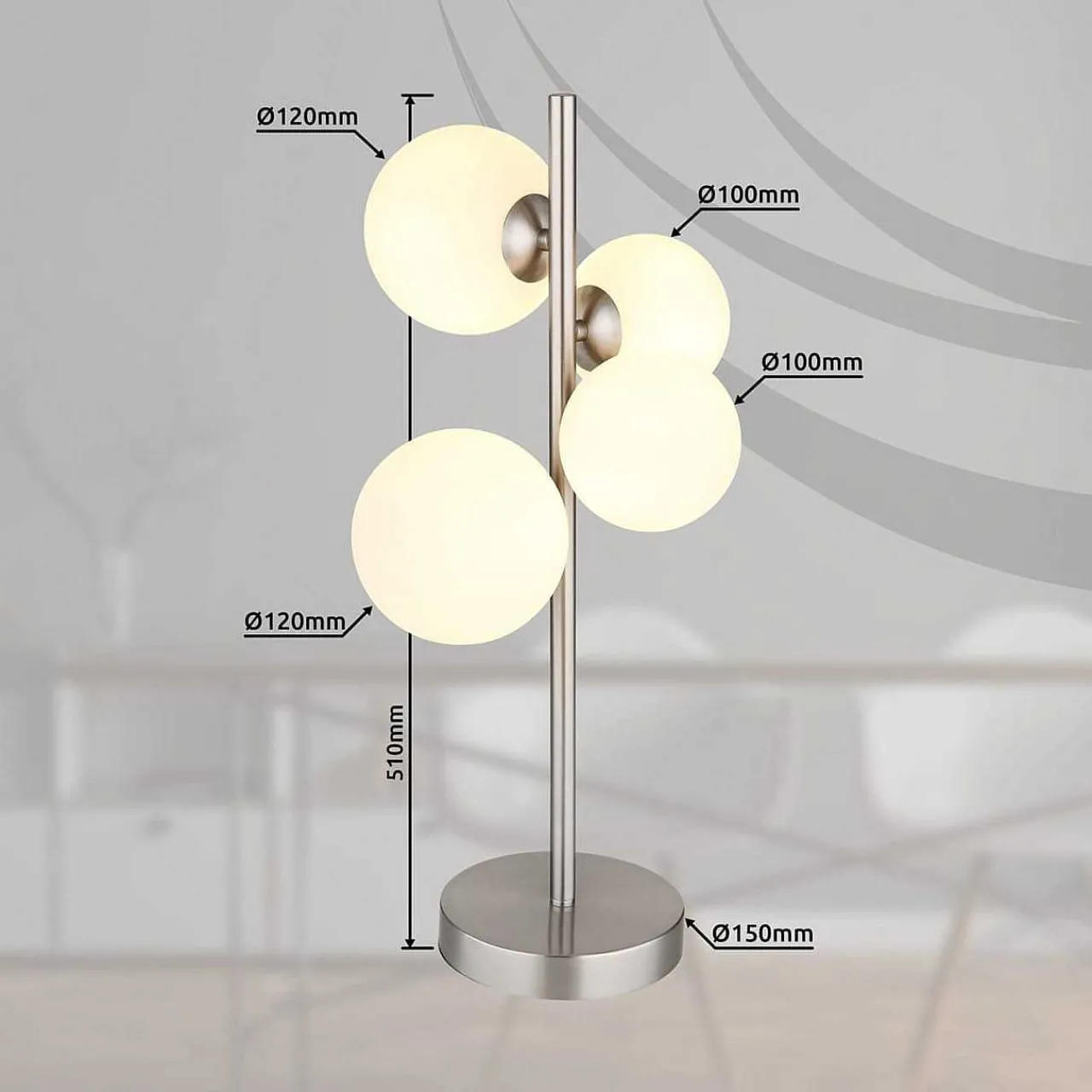 mutoni light Tischleuchte Riha Metall Nickel Matt 4Xg9 Led> Led-Tischleuchten