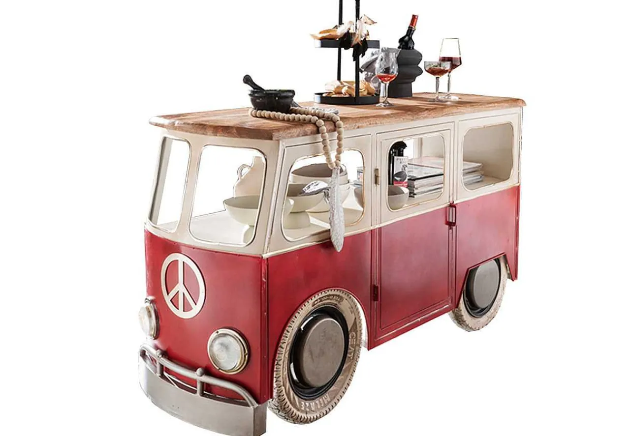 mutoni vintage Unikat-Fahrzeug-Bar Bussle Rot-Weiss> Barschränke & Bartheken