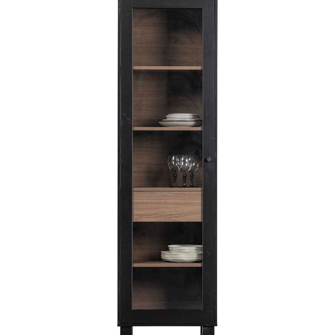 mutoni living Vitrinenschrank Goos Kiefer Schwarz Walnuss 200X57> Vitrinen