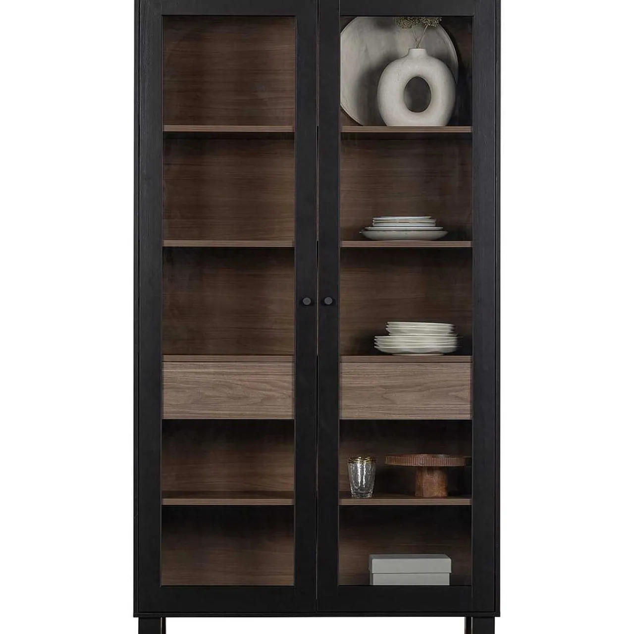 mutoni living Vitrinenschrank Goos Kiefer Schwarz Walnuss 110X200> Vitrinen