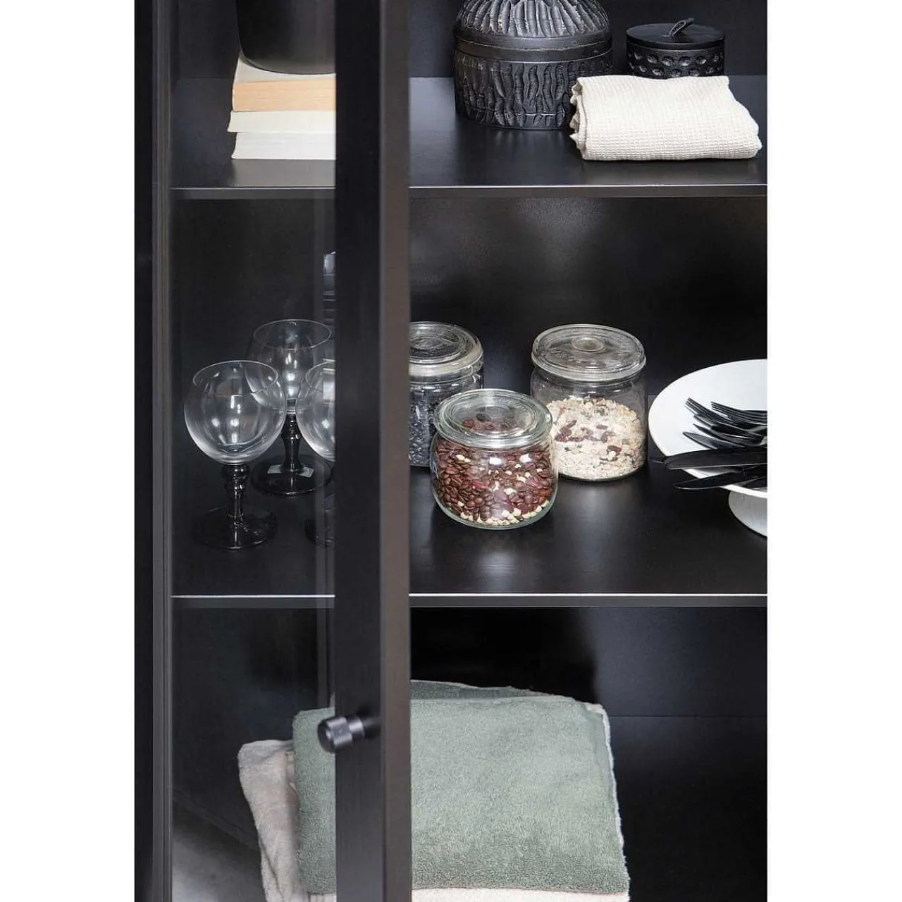 mutoni living Vitrinenschrank Xam Kiefer Schwarz 155X100> Vitrinen