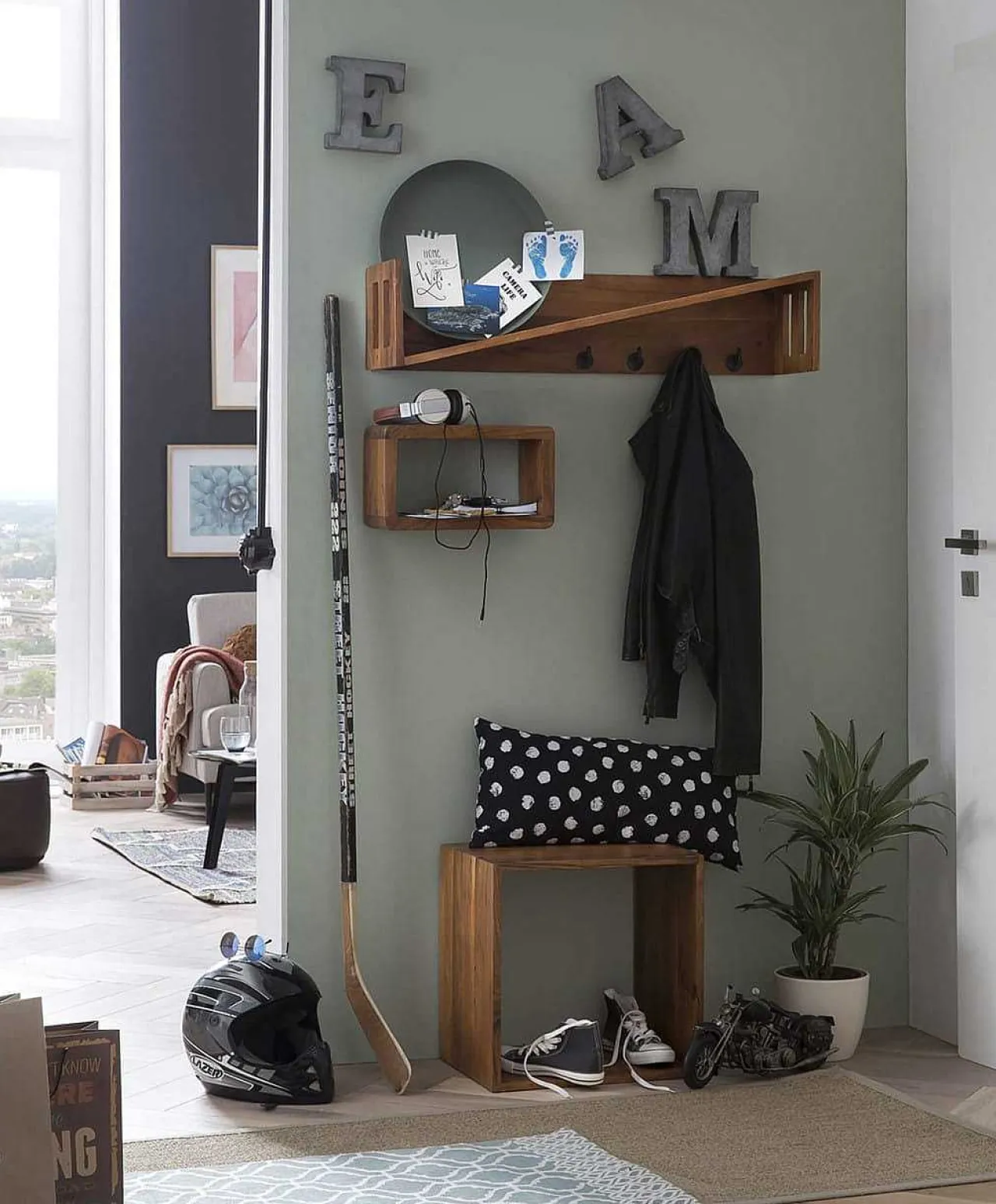 mutoni sweet home Wandgarderobe Quapra Mangoholz Natur 90> Garderoben & Kleiderständer