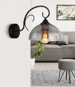 mutoni light Wandleuchte Cottage Metall Schwarz Matt 1Xe27><noscript><img width=