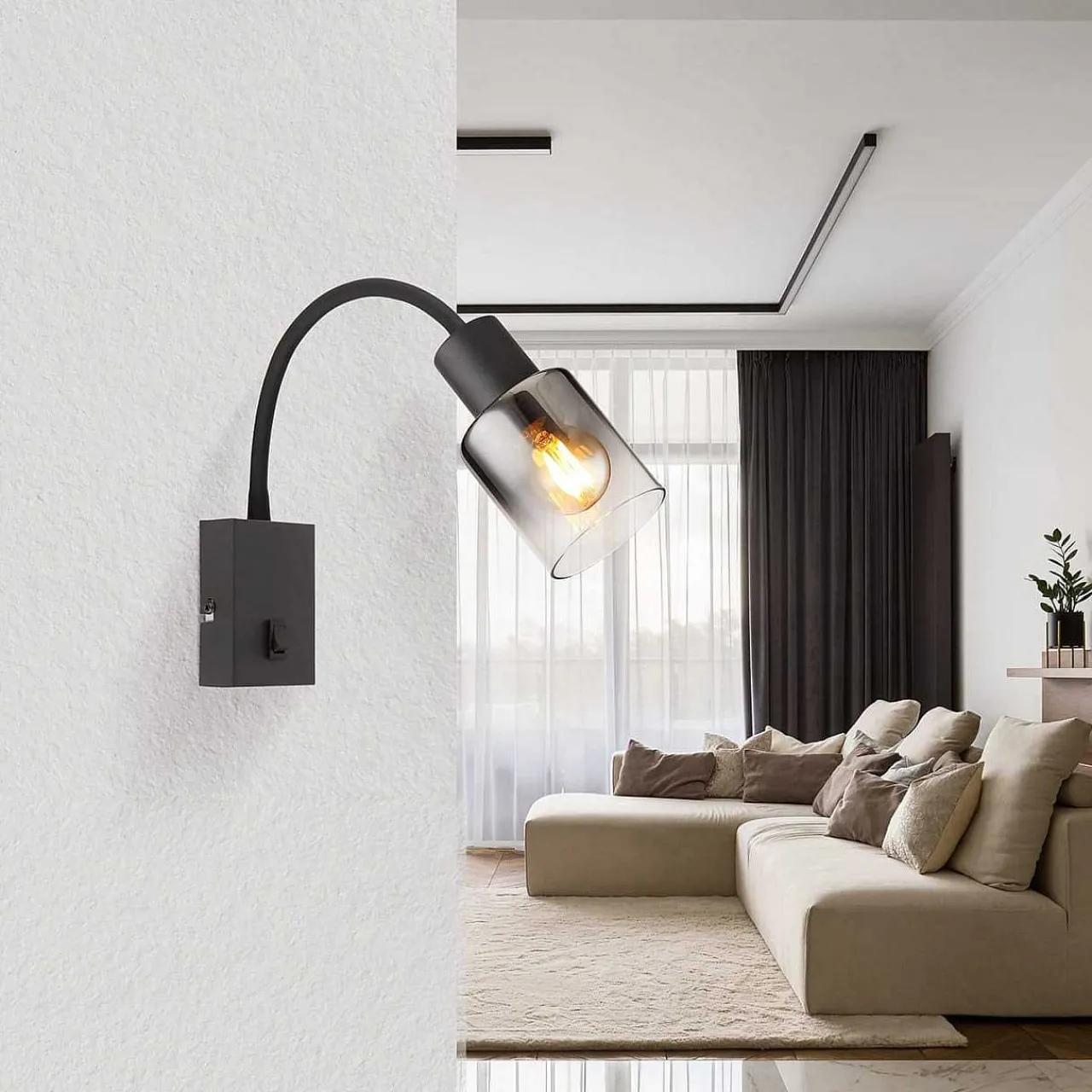 mutoni light Wandleuchte Hubertus Metall Schwarz Matt 1Xe14> Wandleuchten