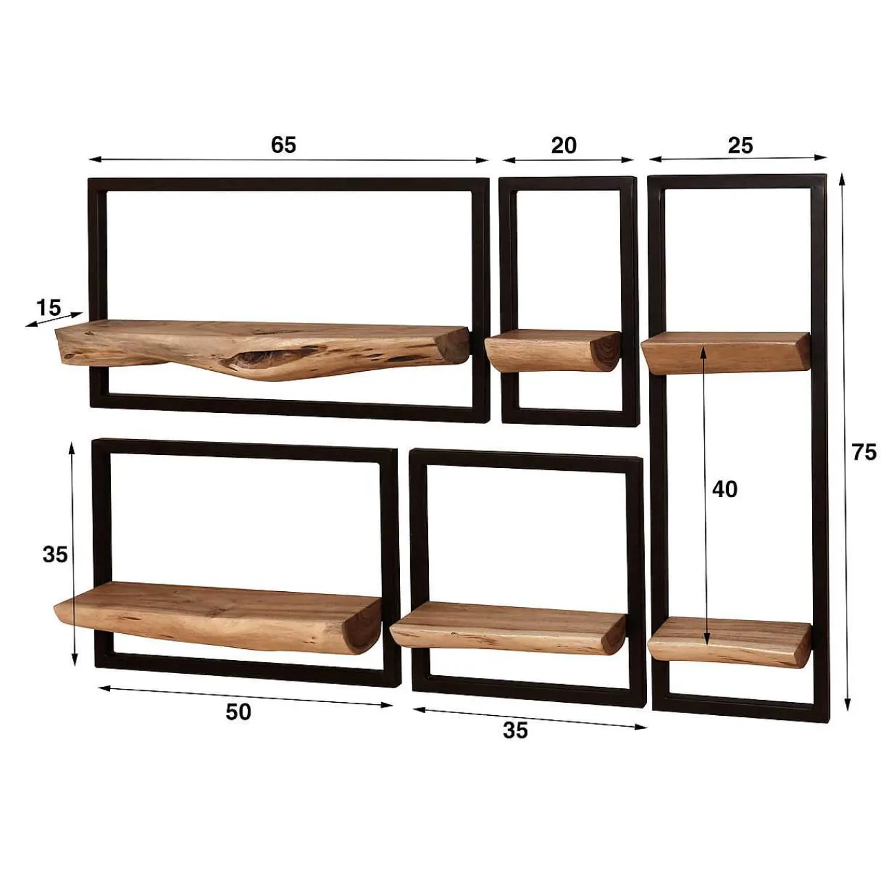 mutoni industrial Wandregal Edge Akazie Natur (5Er-Set)> Regale